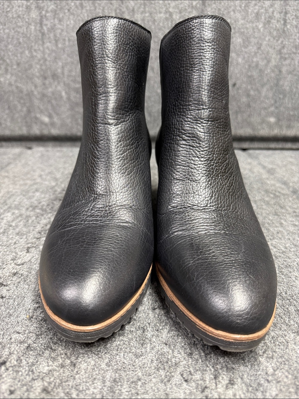 Dr. Scholl's Black Leather Ankle Booties with Lug Sole and Brown Trim - Picture 3 of 8